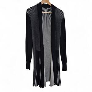 Lapis Womens Long Black White Accordian Pleated Boho Cardigan Sweater Size L